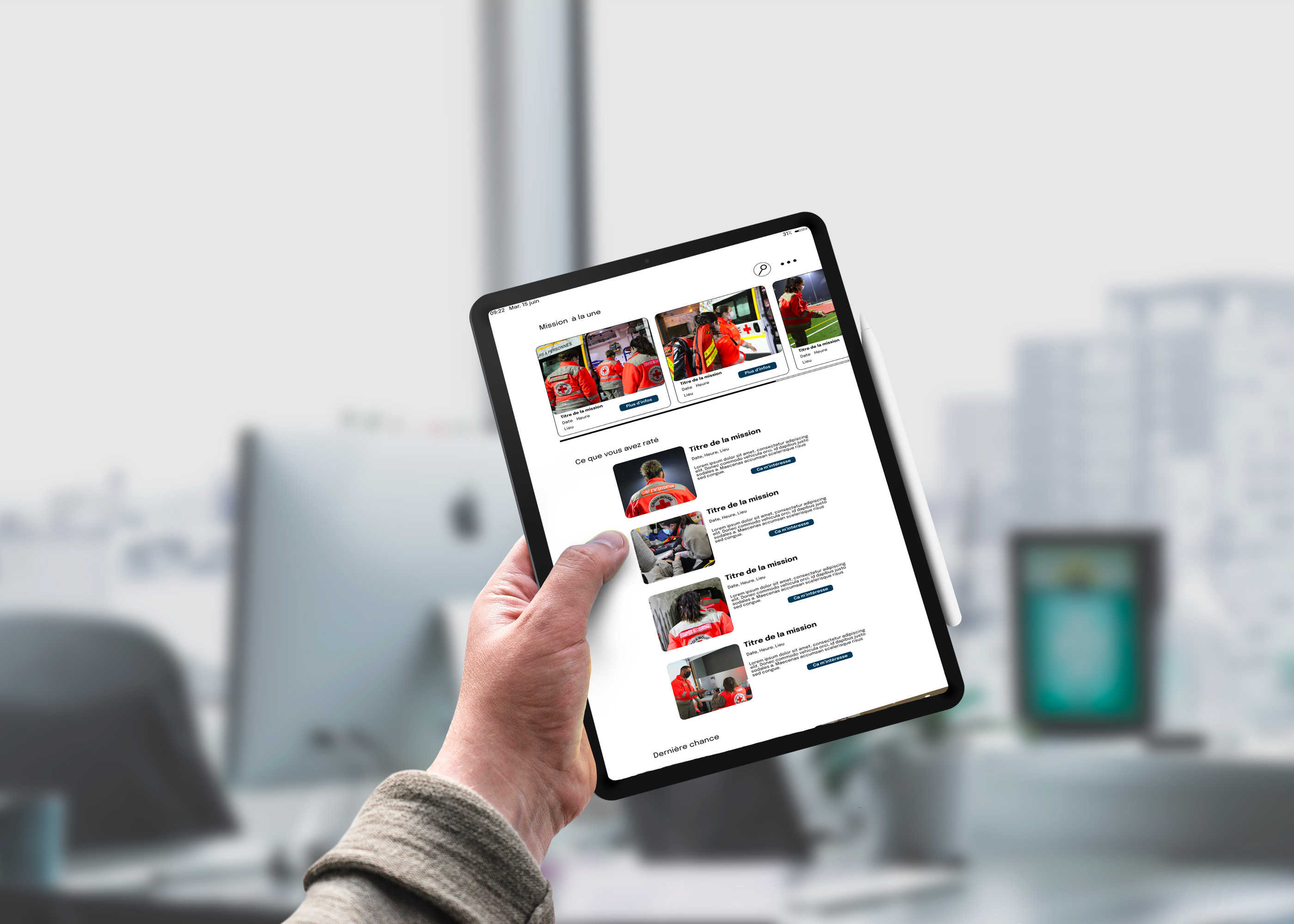 page d'accueil sur tablette visuel de la page d'accueil de l'application sur tablette