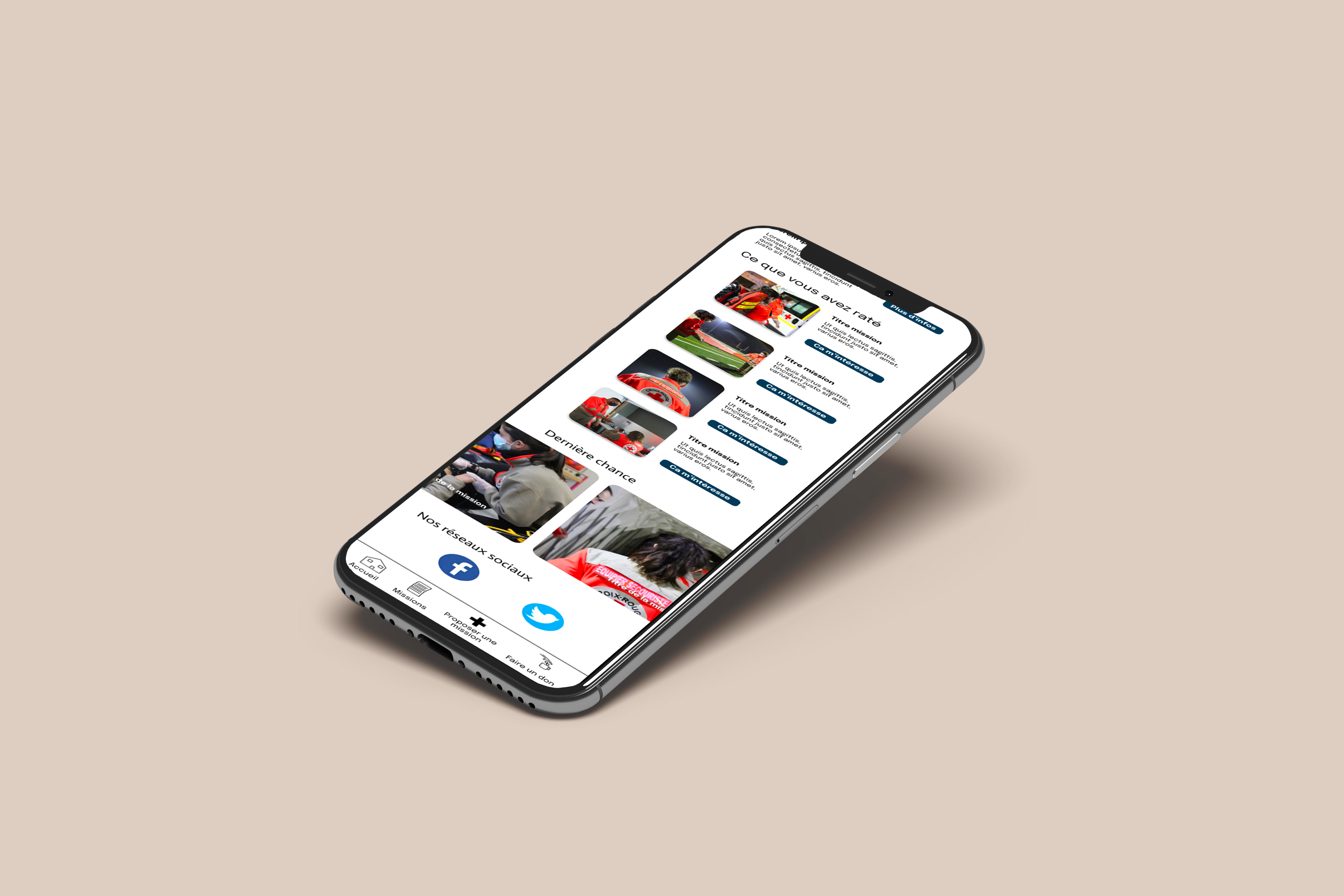 page d'accueil de l'appli pour mobile visuel de la page d'accueil de l'appli sur un smartphone
