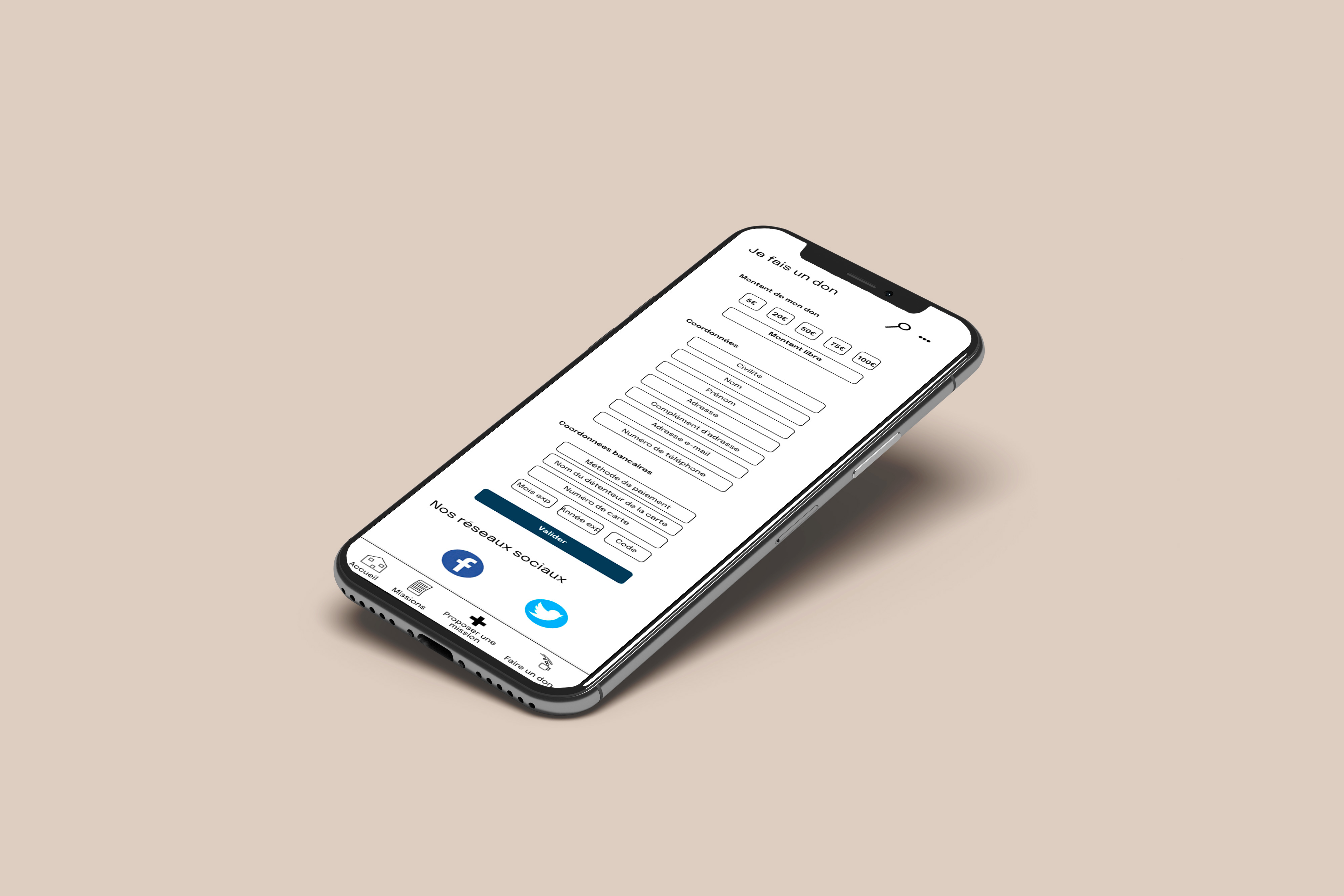 page des dons de l'appli visuel de la page des dons de l'appli sur smartphone